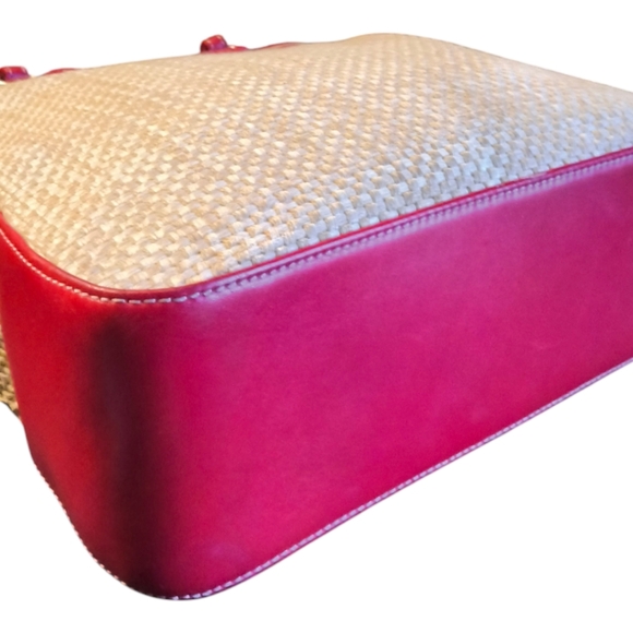 Vintage Coach Cabana Woven Straw and Red Leather Tote - Picture 9 of 13